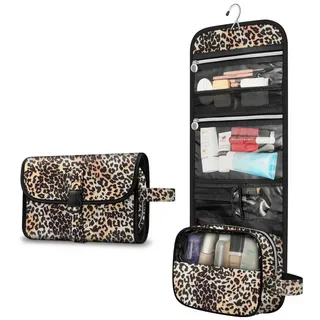 Fintie Tragbare Kulturtasche Kosmetiktasche Reisetasche | Große Wasserdichte Aufhängen Make-up Organizer Stauraum Tasche für Damen Mädchen, Leopardenmuster