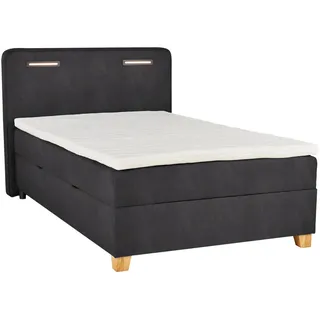 Moderano Boxbett , Grau , Textil, Holzwerkstoff , Buche , massiv , H2 , Höhe ca. 15 cm , 100x200 cm , Bettkasten, Beleuchtung, in verschiedenen Größen erhältlich , Schlafzimmer, Betten, Boxspringbetten