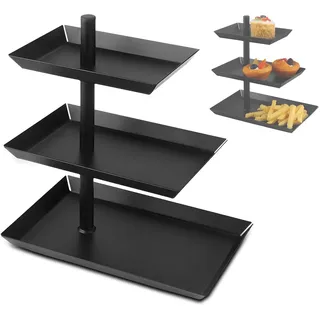 QGGTQG Schwarz Obst Etagere mit 3 Etagen 3-Stöckige Etagere aus Metall 360° Drehbares Obstschale Stahl Brotkorb Food Display Servierplatte für Dessert, Kuchen, Gebäck, Käse, Obst