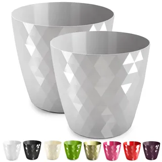 PECZEKO glänzender Blumentöpfe, Kunststoff-Pflanzentöpfe, dekorativer Blumentopf für große und kleine Blumen, 2er-Set Blumentöpf, Pflanztopf, Kräutertopf, (2 Pack) Grau, ø 16 cm
