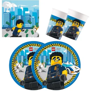 Procos 10137424 - Partyset S Lego City, 52-teiliges Set, 16 Teller, 16 Becher, 20 Servietten, Einweggeschirr, Partygeschirr, Tischdekoration