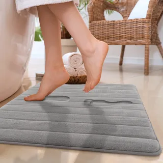 Badematte PACO HOME "Corby 252, Memory-Schaum Effekt", grau, H:13mm, Polyester, Badematten, Badematte, Badteppich, Uni Farben, gestreift, Hoch-Tief Effekt