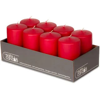 DecoLite 8er Pack Stumpenkerzen 130/70mm - Selbstverlöschend, Safe Candle, RAL Zertifiziert, 61 Stunden Brenndauer - 100% Made in Germany by Wenzel Kerzen (rot)