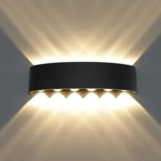 HAWEE Modern Wasserdicht Wandlampe LED Wandleuchte Up Down Aluminium Wandbeleuchtung Innen Außen für Badezimmer Treppen Veranda Flur Schlafzimmer Korridor Wohnzimmer, 12W Warmweiß