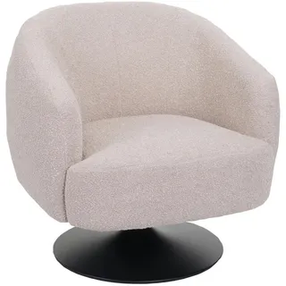 Mendler Lounge-Sessel HWC-J76 Bouclé 75 x 78 x 83 cm creme-beige drehbar mit Kissen