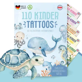 MeinBaby123 110 hautfreundliche Kinder Tattoos Unterwasserwelt, Tattoos, Wal, Schildkröte, Delfin Tattoo Kinder, Kindertattoos zum Aufkleben, vegan & made in Germany (1x Unterwasserwelt)