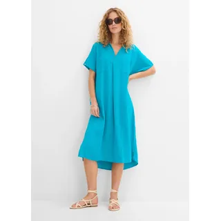 Tunikakleid BONPRIX, Damen, Gr. 40, N-Gr, blau (lagunenblau), Obermaterial: 100% Baumwolle, oversize, Kleider Tunikakleid, Oversize-Passform, Kaftan-Schnitt, Kimonoärmel, aus Baumwolle