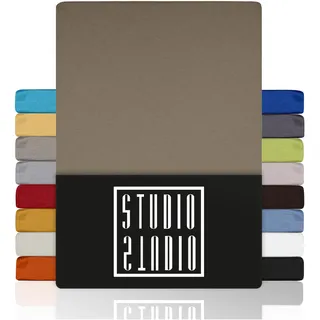 STUDIO Basic Spannbettlaken 90x200cm – Jersey-Spannbetttuch aus 100 % gekämmter Baumwolle – Taupe – Öko-Tex Zertifiziert, bügelfrei & elastisch – für Matratzen 15–25 cm