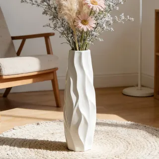Große Bodenvase, Keramik, 45 cm hoch, weiß, Moderne Blumenvasen für Büro, Zuhause, Bauernhaus, Wohnzimmerdekoration, dekoratives Porzellan-Blumenarrangement-Vase