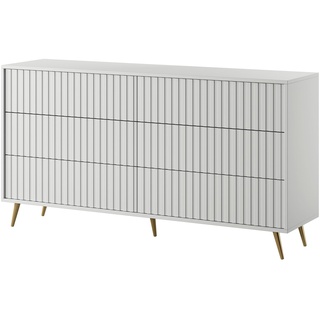 Selsey Kommode Schrank Aufbewahrungsschrank 154 cm Mit 6 Schubladen Weiß Goldene Beine Belllo