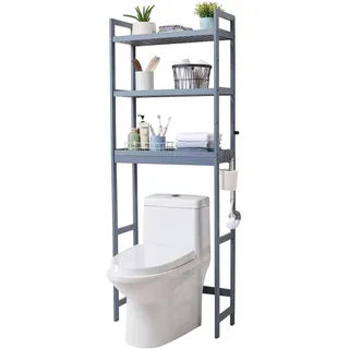 Vevor Aufbewahrung über der Toilette, 3-stufiger verstellbarer Badezimmer-Organizer über der Toilette, Aufbewahrungsregal aus Bambus mit 3 Haken, freistehend, leicht zu montieren, platzsparend