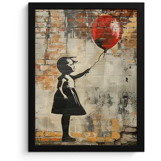MuchoWow Poster MIT Rahmen Graffiti - Banksy - Mädchen - Straßenkunst Bilderrahmen 30x40 cm , Sandfarben , Papier , Rechteckig , 30x40 cm , gerahmt , Bilder & Rahmen, Bilder