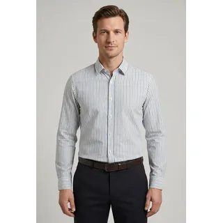 Langarmhemd OLYMP, Herren, Gr. L, N-Gr, weiß, Web, Obermaterial: 100% Baumwolle, gestreift, regular fit normal, 1-Knopf-Manschette, Hemden Langarmhemd, Freizeithemd, regular fit, Kentkragen