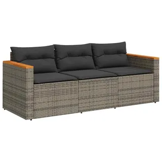 vidaXL Gartensofa mit Kissen 3-Sitzer Grau Poly Rattan - Grau