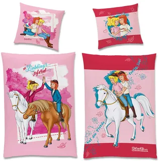 Bibi und Tina Biber / Flanell Kinder Wende-Bettwäsche Motiv Lieblingspferd Rosa 135 x 200 cm + 80 x 80 cm 100% Baumwolle Bibi Blocksberg Tina Martin Pferde-Bettwäsche Sabrina Amadeus Deutsche Größe