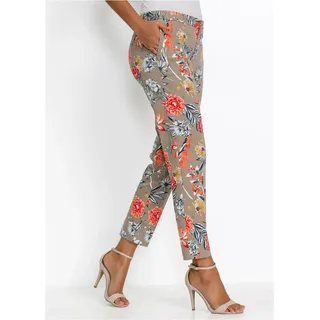 7/8-Hose BONPRIX, Damen, Gr. 48, N-Gr, braun (taupe geblümt), Obermaterial: 97% Baumwolle, 3% Elasthan, regular fit, Hosen 7/8-Hose, aus Baumwolle mit Elasthan, Regular Fit, femininer Stil