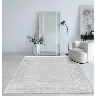 Mia's Teppiche Cielo Moderner Dichter Kurzflor Teppich, Wohnzimmer, Schlafzimmer, Eleganter Glanz, Glanzfaser, Hoch-Tief Effekt, Feder, Grau, 80 x 300 cm