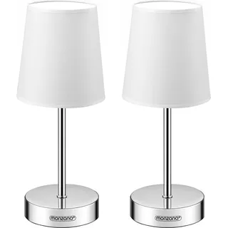 MONZANA® Nachttischlampe 2er Set 32cm Stoff Grau Taupe Anthrazit Weiß Wohnzimmer Schlafzimmer Lampe Leuchte Tischlampe Nachttischleuchte Tischleuchte - Weiß