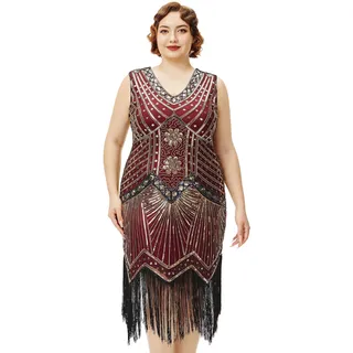 BABEYOND Damen Flapper Kleider voller Pailletten Retro 1920er Party Damen Kostüm Kleid Gold Weinrot, XXL