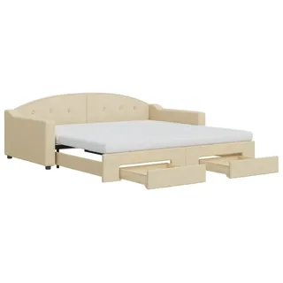 vidaXL Tagesbett Ausziehbar mit Schubladen Creme 100x200 cm Stoff - Creme