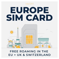 travSIM Prepaid SIM Karte für Europa 10GB Mobile Daten mit 4G/5G | Die Europa Prepaid SIM Karte kann in über 20 Ländern verwendet Werden, einschließlich in UK und der Schweiz | 30 Tage lang gültig