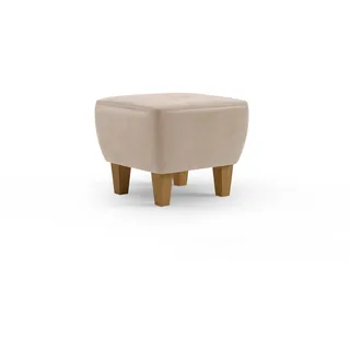 Cavadore Hocker Vida / Polsterhocker mit massiven Holzfüßen in Eiche / 52 x 46 x 52 / Mikrofaser, Beige