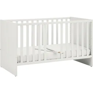 Babybett PAIDI "LITTLE SNU 70x140cm in Beige oder Weiß, umbaubares Kinderbett", kreideweiß, B:75cm H:83cm L:145cm, Holz teilmassiv, Babybetten, Babybett, Gitterbett 4-fach höhenverstellbar, entnehmbare Sprossen, Juniorbett