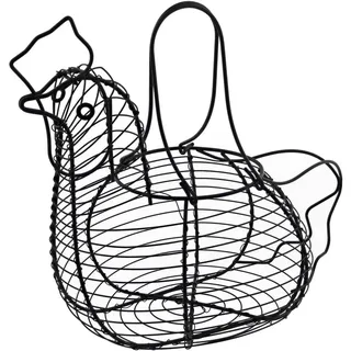 DRW Eierbecher in Hühnerform, aus Metall, Schwarz, 25 x 18 x 30 cm