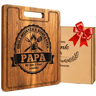 Bafeil Vatertagsgeschenk für Papa - Graviertes Akazienholz Schneidebrett XXL Dick 2CM, Papa Geschenk Geburtstag, Vater Geburtstagsgeschenk Personalisiert von Tochter Sohn mit Geschenkbox & Leinentuch