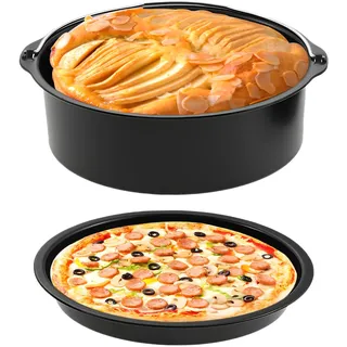 Yetaha Universal Heißluftfritteuse Backzubehör, 8 Zoll Backform Antihaftbeschichtung für Luftfritteuse, mit Kuchenfass Pizzapfanne Backform Kuchenbackblech