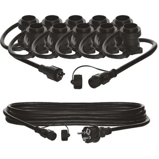 EMOS Partylichterkette mit E27-Fassungen für Innen und Außen, 7,35 lange Gummi-Lichterkette für 10x Lampe mit E27 Gewinde, 5m Kabel Stromanschluss 230V, IP44 für Partys, Weihnachten, Deko