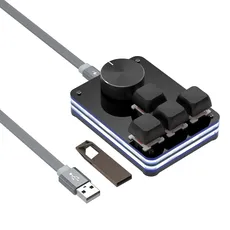 GEEKRIA USB Mini 4-Tasten + Knopf Tastatur, Einhand-mechanische Gaming-Tastatur Programmierbare Makrofunktion RGB Silent Red Axis Mechanische Tastatur Kompatibel mit Windows Xp/7/8/10/11 und Mac OS