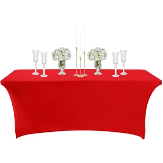 4 Fuß Rot Blau Tischdecke Abwaschbar Elastische Rechteckig,Wasserabweisend Kratzfest Dauerhaft Tischdecke Fleckschutz Geburtstag Tischtuch für Esszimmer Garten Bankett Buffet Partys Hochzeit
