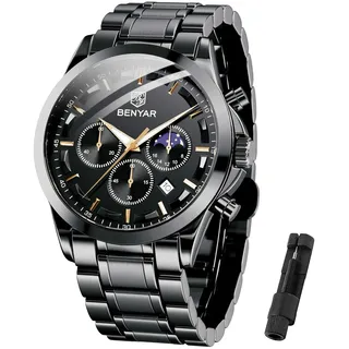 BENYAR by Herrenuhr Uhren Herren Wasserdicht Herrenuhren Chronograph m?nner Armbanduhr für Herren Eleganz Lederarmband/Edelstahl Quarz Geburtstags/Weihnachts Gold/Silber/Blau/Schwarz