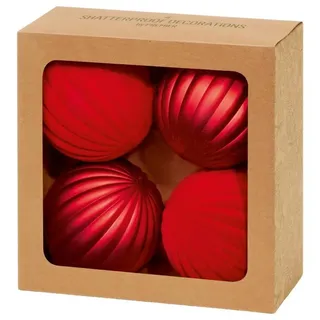 Weihnachtskugeln 80MM Flock & Matt Kürbis Rot Packung 4