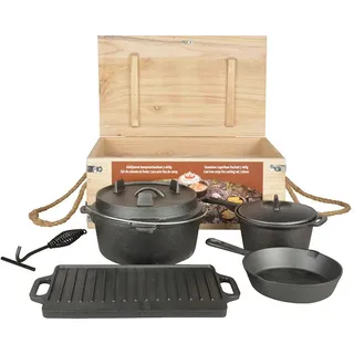 Outdoor Koch-Set Gusseisen Dutch Oven Grillplatte Pfanne Topf FF240