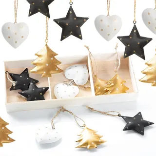 Logbuch-Verlag 18 Weihnachten Anhänger schwarz weiß Gold aus Metall 5 cm Baumschmuck Sternanhänger edel Geschenkanhänger Baumanhänger