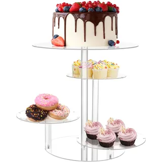 CRITIVE-SHOP 4 Ebene Acryl Tortenständer, Groß Cupcake Display Stand, Kuchenständer Runde Dessert Baum Turm, Transparent Gebäck Tablett Halter für Hochzeit Geburtstag Tee Graduierung Party
