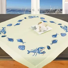 Ernst Schäfer Stickpackung MARITIM, Kreuzstich Tischdecken Set vorgezeichnet zum Sticken, Stickset zum Selbersticken, 85 x 85 cm