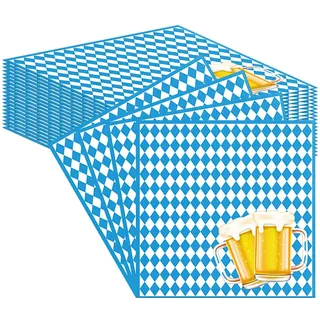 24 Stück Bayrische Servietten, 33x33cm Blau Weiß Servietten, Tischdeko Set Bayerische serviettes, für Oktoberfest Große Bayrische Deko Bierzelte Feiern Gastronomie