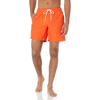 Amazon Essentials Herren 18cm Badehose mit Netzfutter, Taschen und Kordelzugverschluss, Orange, XS