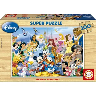 Educa Borras S.A.U. Educa - Holzpuzzle Disney Welt | 100 Teile Holzpuzzle | Disney Figuren, Holzpuzzle Kinderpuzzle | ab 6 Jahren (12002)