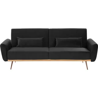 BELIANI 3-Sitzer Sofa Schwarz Samt mit Schlaffunktion 2 Dekokissen Hohe Schlanke Metallbeine Schmale Armlehnen Retro Design Wohnzimmer Schlafsofa - Schwarz