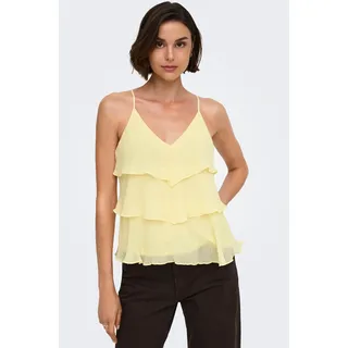 Trägertop ONLY "ONLLINN LIFE FLOUNCE SINGLET WVN NOOS", Damen, Gr. XL, gelb (double cream), Web, Obermaterial: 100% Polyester, unifarben, regular fit normal, V-Ausschnitt, Tops Trägertop, Kunstfaser, regular fit