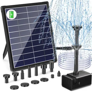 Biling Solar Brunnenpumpen 5.5W 3000 mAh Batterie, Solar-Teichpumpe, Solar Wasserpumpe Springbrunnen, schwimmende Fontäne, Pumpe mit 10 Fontänenstilen für Garten,Wasserspiele,Vogel-Bad