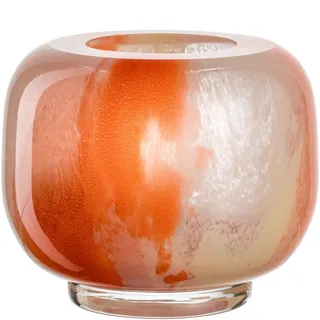 Leonardo Vase , Creme, Orange , Glas , 12.5x11x12.5 cm , handgemacht, zum Stellen, auch für frische Blumen geeignet , Dekoration, Vasen, Glasvasen
