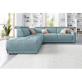 DOMO collection Ecksofa »Ava, moderne Sitzheftung mit toller Doppelnaht, komfortabel, L-Form« mit Ottomane, inkl. Federkern, wahlweise mit Kopfteilverstellungen blau