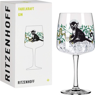 Ritzenhoff 3458001 Gin-Glas 700 ml – Serie Fabelkraft Motiv Nr. 1, Cocktailglas Monkey-Illustration – Made in Germany, Schwarz, Grün, Platin