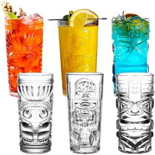 binsakao Transparente Tiki-Gläser, Set mit 170-400 ml, moderne Bar-Tiki-Cocktailgläser, perfekt für exotische Cocktails, Mai Tai, hawaiianische Cocktails, tropische Insel, Trinksware-Set