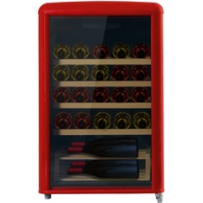 Amica WKR 341 920 R Retro-Weinkühlschrank/Weintemperierschrank im Retro Design/Rot/max. 30 Bordeauxflaschen (0,75l) / 87,5 x 55cm / 4 Holzlagerböden aus Buche/Kompressor-Technik